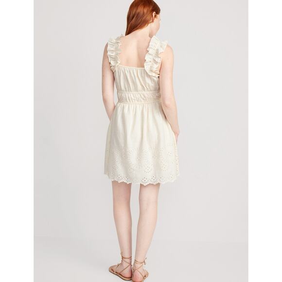 Old Navy Waist-Defined Ruffle Mini Dress Womens XL Beige Cream Fairy Cottage - Picture 3 of 10